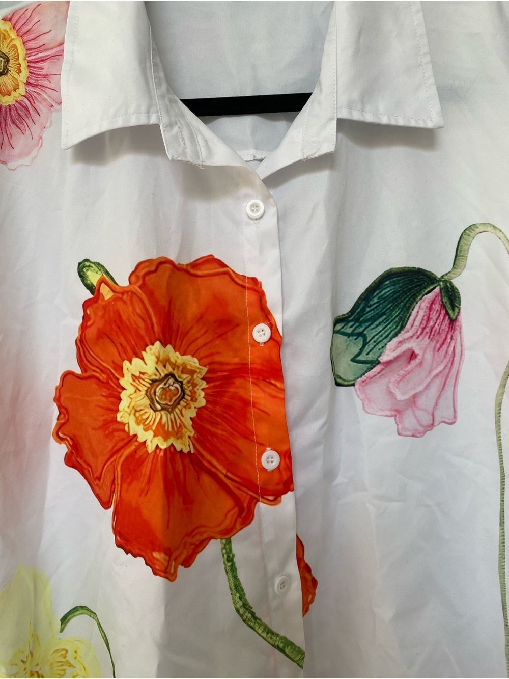 White Floral Button-Up Top - Picture 3 of 9